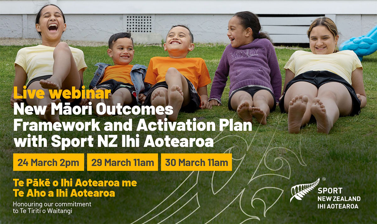 Webinar banner with five tamariki laughing on the lawn